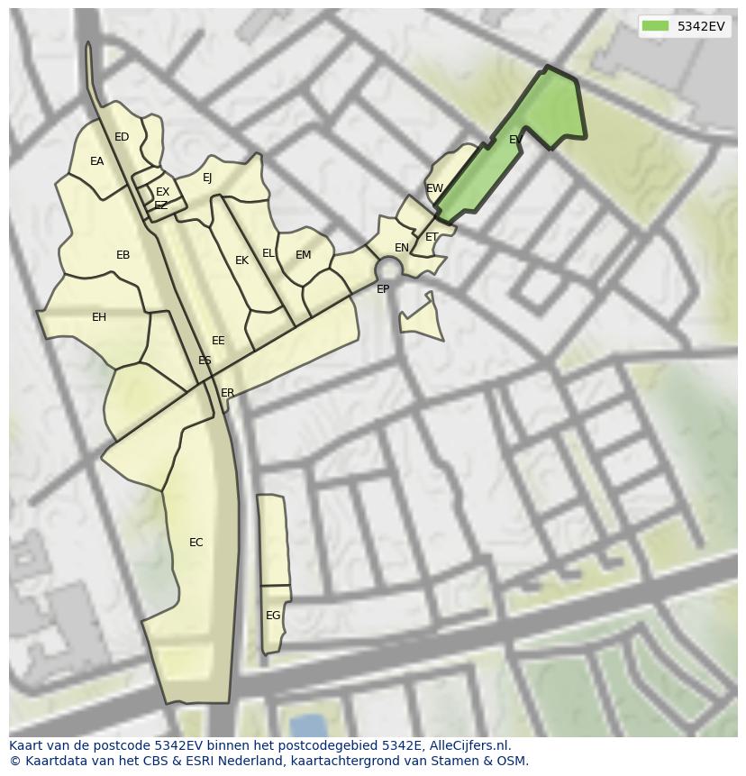 Afbeelding van het postcodegebied 5342 EV op de kaart.