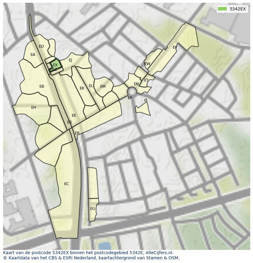 Afbeelding van het postcodegebied 5342 EX op de kaart.