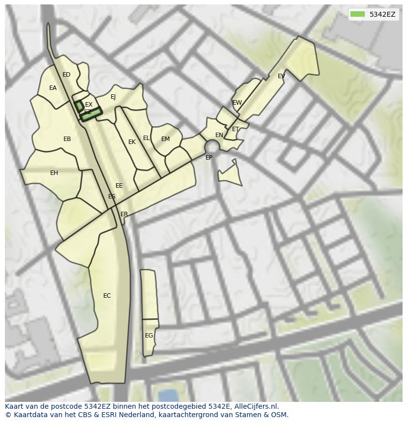 Afbeelding van het postcodegebied 5342 EZ op de kaart.