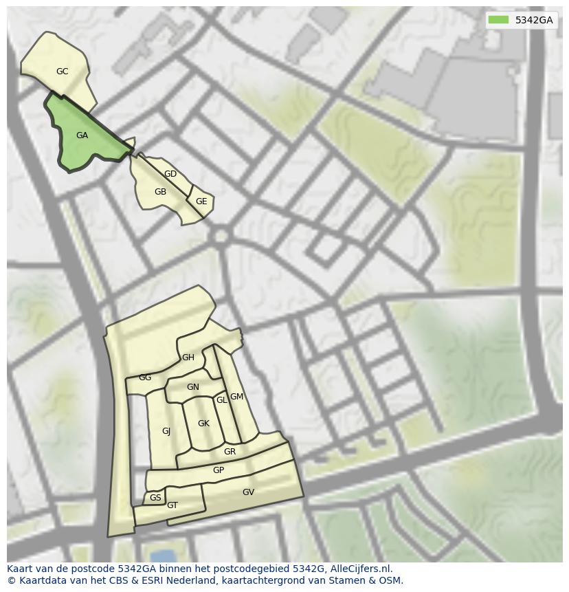 Afbeelding van het postcodegebied 5342 GA op de kaart.