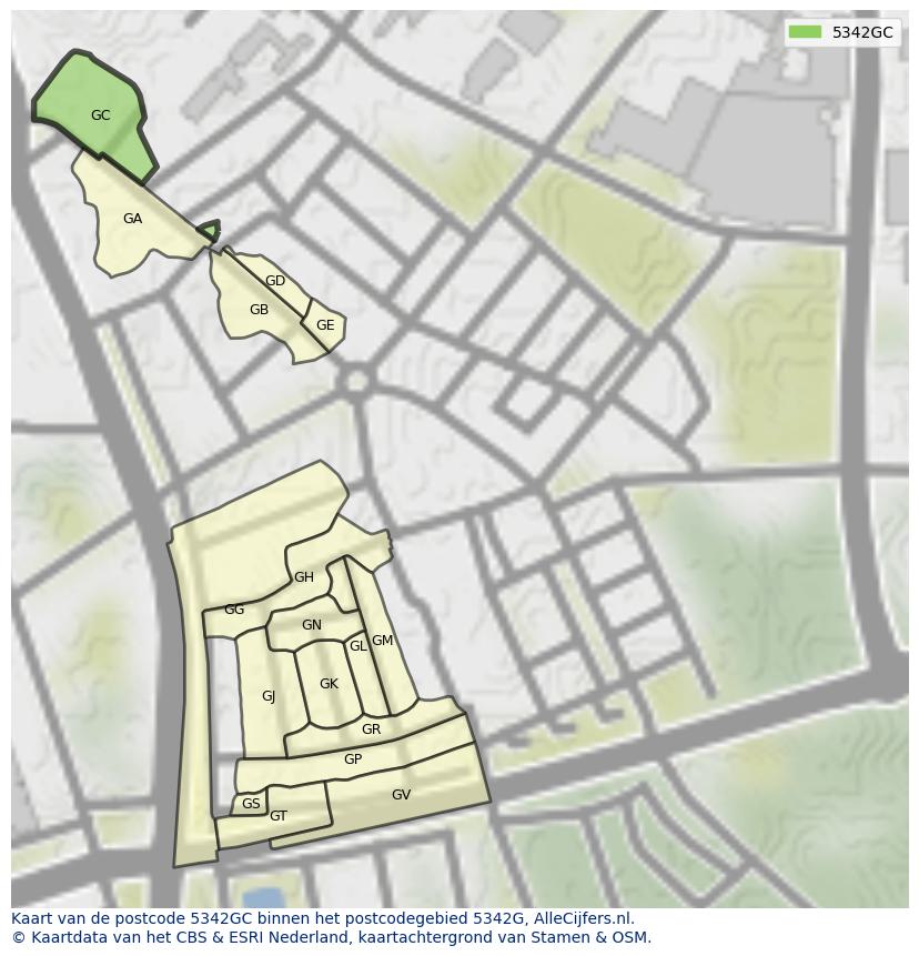 Afbeelding van het postcodegebied 5342 GC op de kaart.