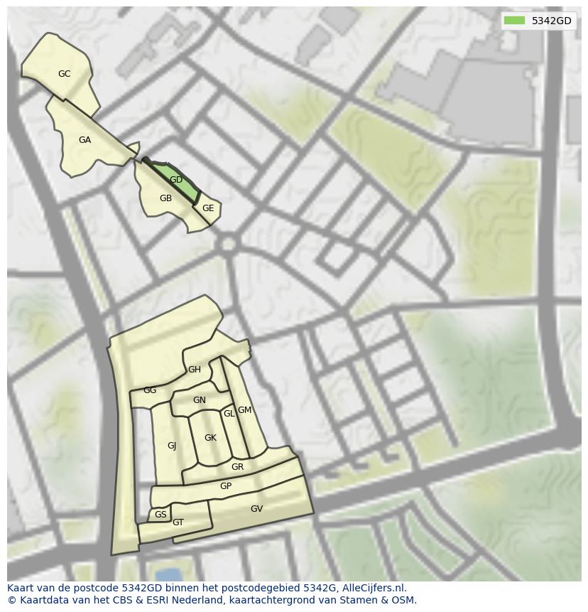 Afbeelding van het postcodegebied 5342 GD op de kaart.
