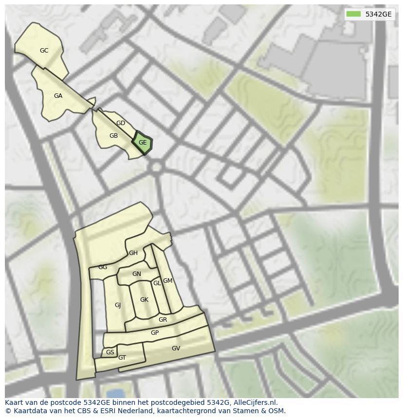 Afbeelding van het postcodegebied 5342 GE op de kaart.