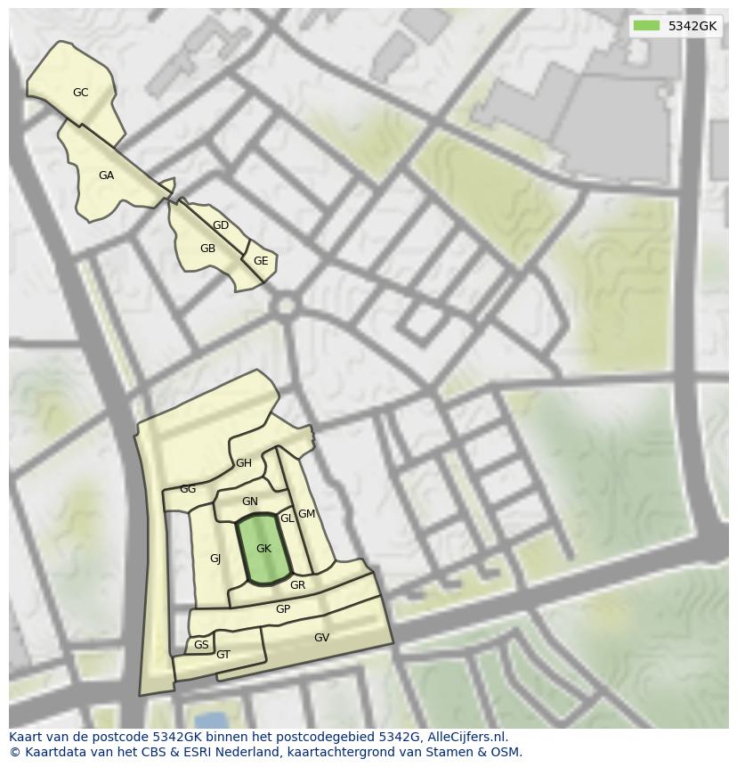 Afbeelding van het postcodegebied 5342 GK op de kaart.