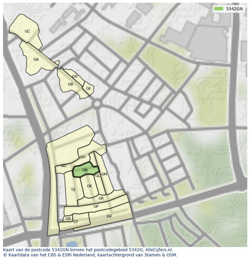 Afbeelding van het postcodegebied 5342 GN op de kaart.