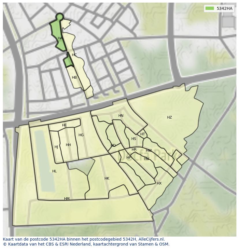 Afbeelding van het postcodegebied 5342 HA op de kaart.