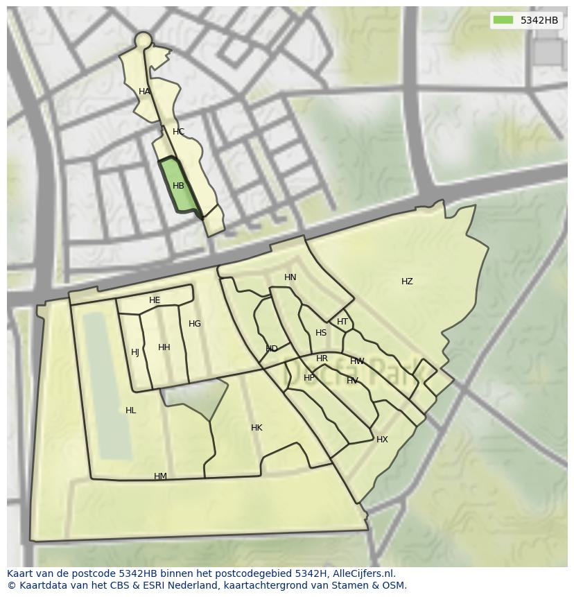 Afbeelding van het postcodegebied 5342 HB op de kaart.