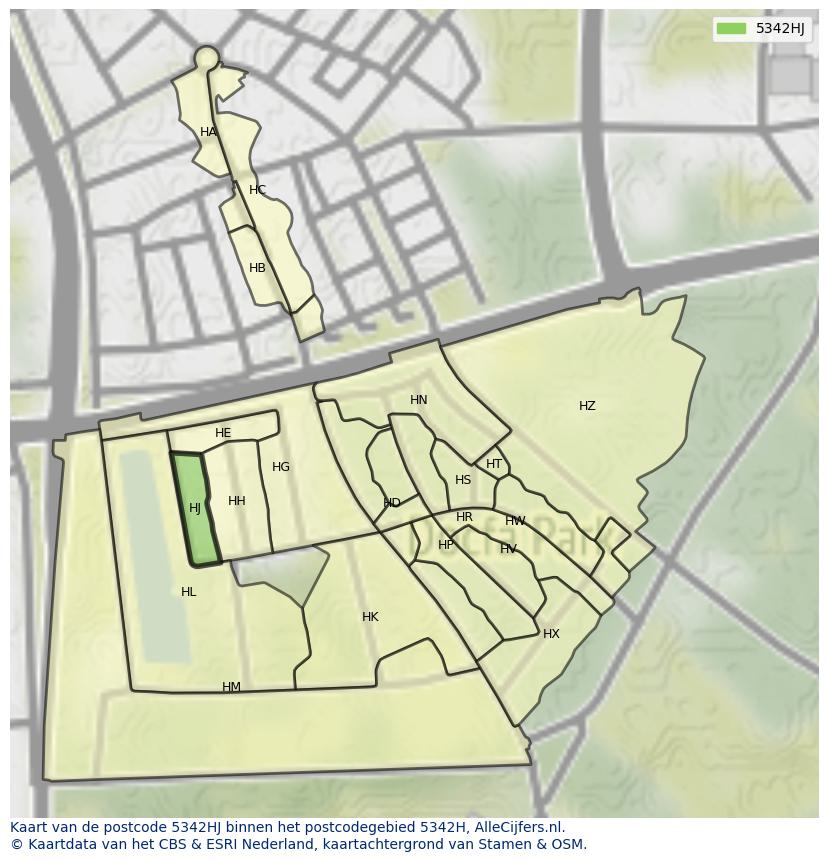 Afbeelding van het postcodegebied 5342 HJ op de kaart.