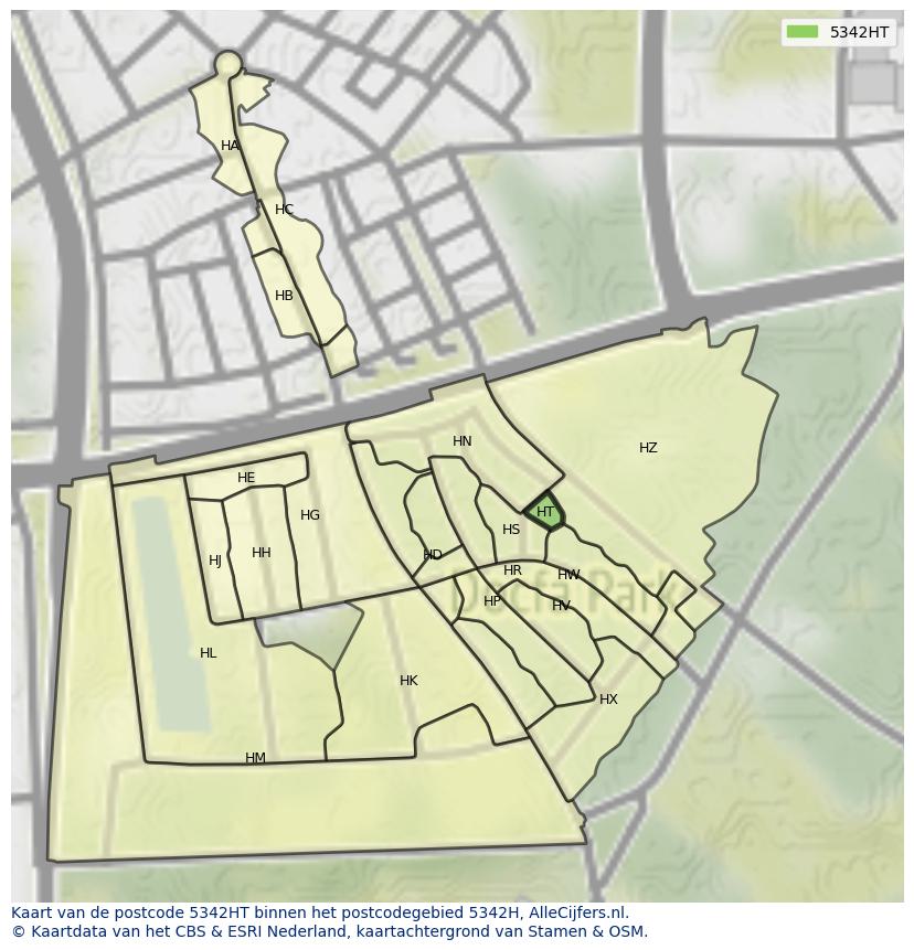 Afbeelding van het postcodegebied 5342 HT op de kaart.