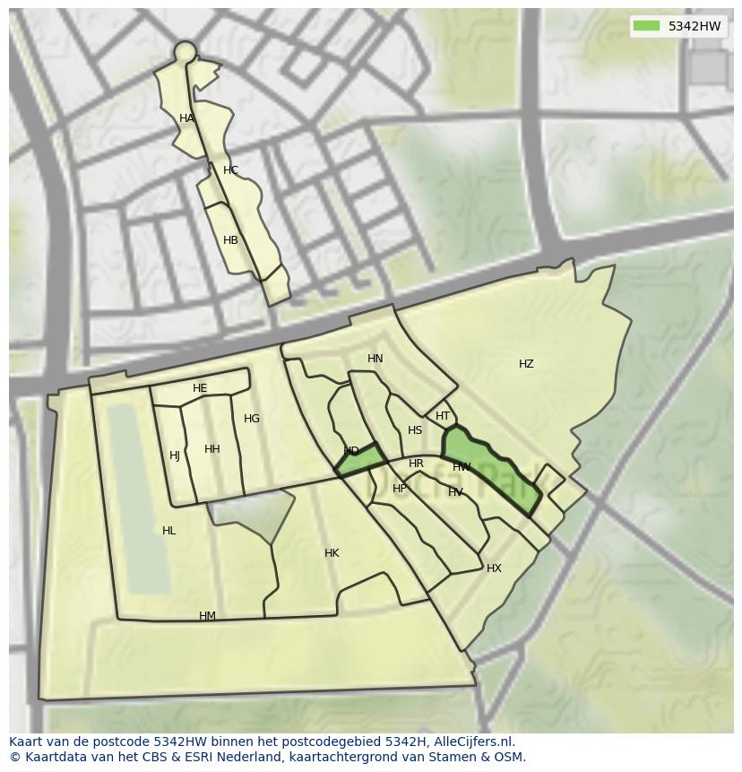 Afbeelding van het postcodegebied 5342 HW op de kaart.