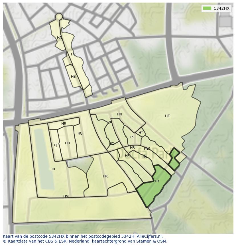Afbeelding van het postcodegebied 5342 HX op de kaart.