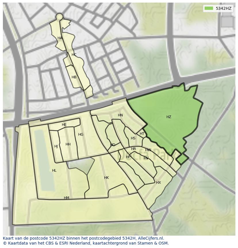 Afbeelding van het postcodegebied 5342 HZ op de kaart.
