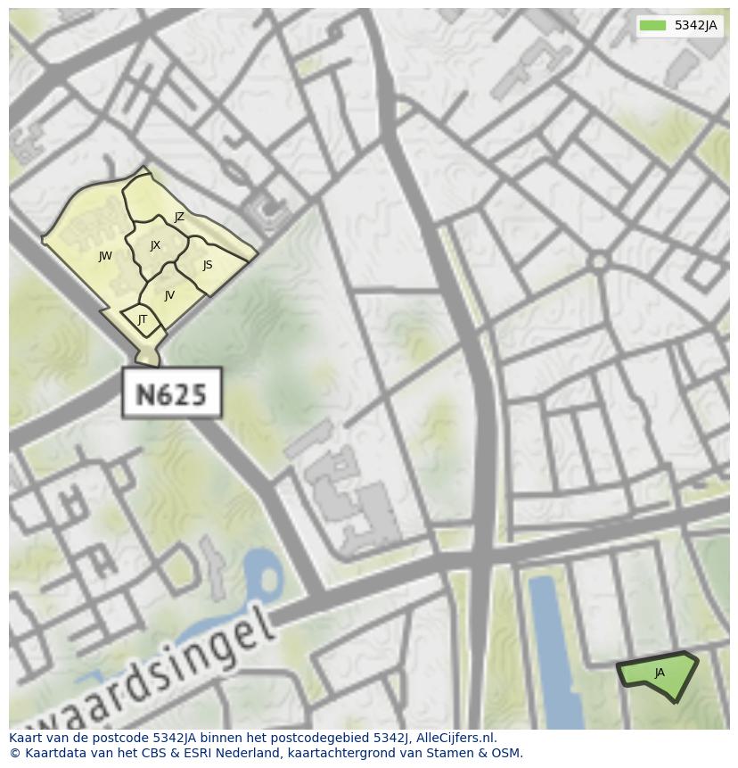 Afbeelding van het postcodegebied 5342 JA op de kaart.