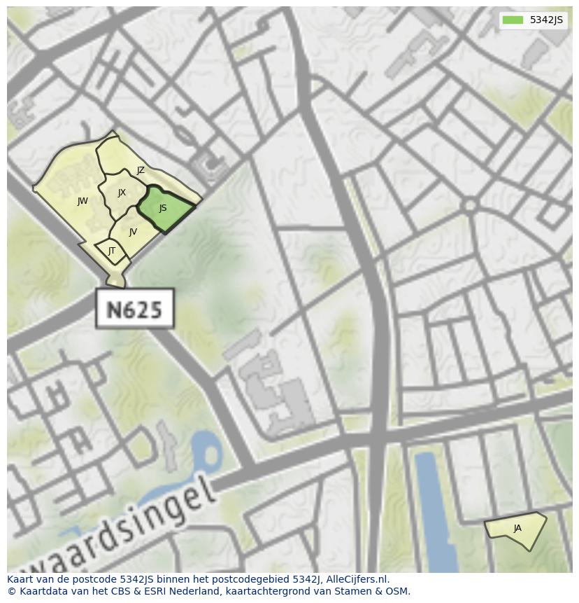 Afbeelding van het postcodegebied 5342 JS op de kaart.