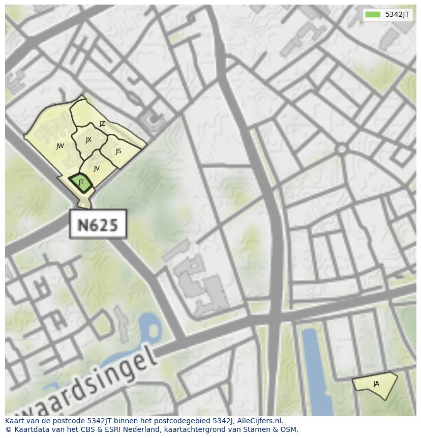 Afbeelding van het postcodegebied 5342 JT op de kaart.