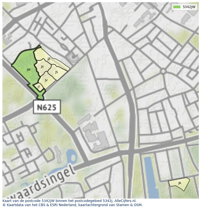 Afbeelding van het postcodegebied 5342 JW op de kaart.