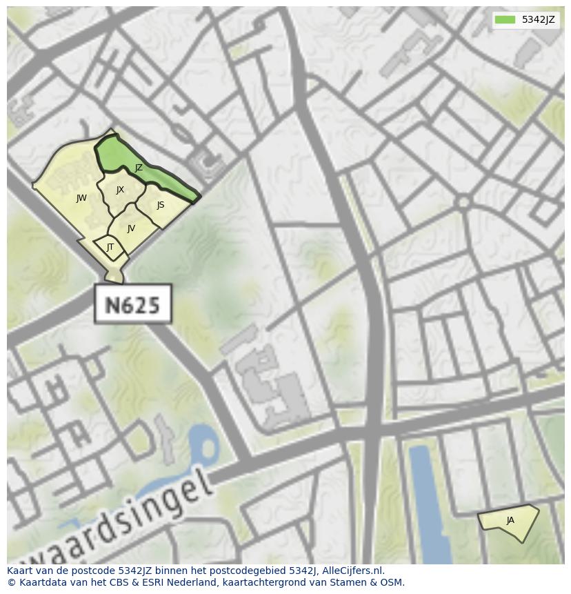 Afbeelding van het postcodegebied 5342 JZ op de kaart.