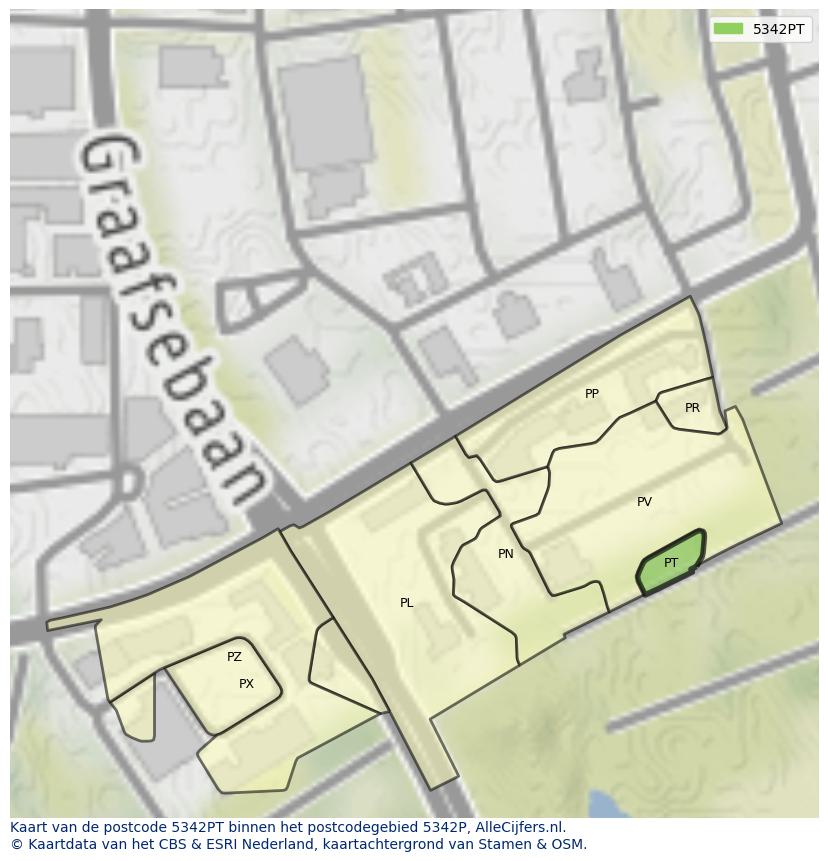 Afbeelding van het postcodegebied 5342 PT op de kaart.