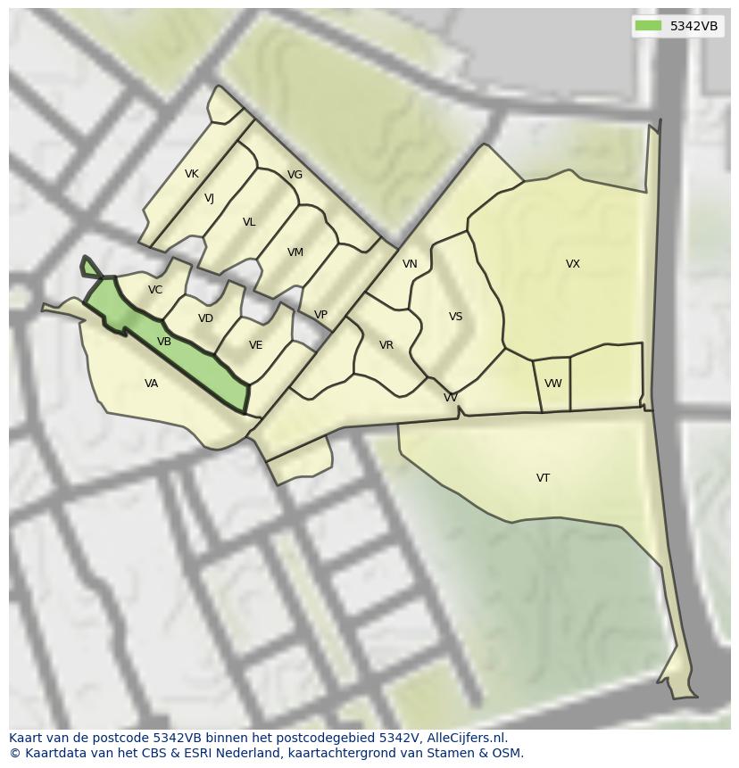 Afbeelding van het postcodegebied 5342 VB op de kaart.