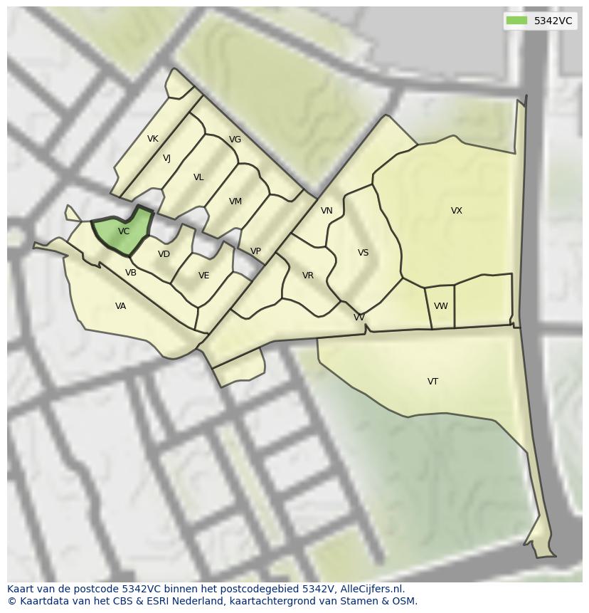 Afbeelding van het postcodegebied 5342 VC op de kaart.