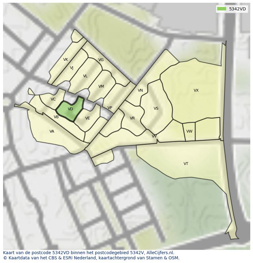 Afbeelding van het postcodegebied 5342 VD op de kaart.