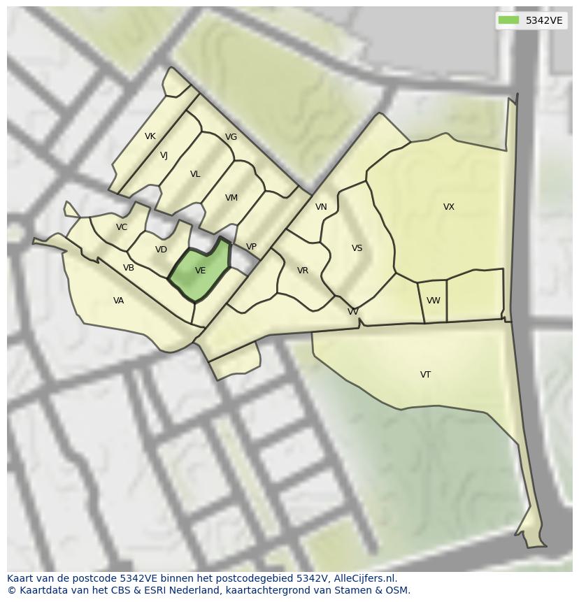 Afbeelding van het postcodegebied 5342 VE op de kaart.