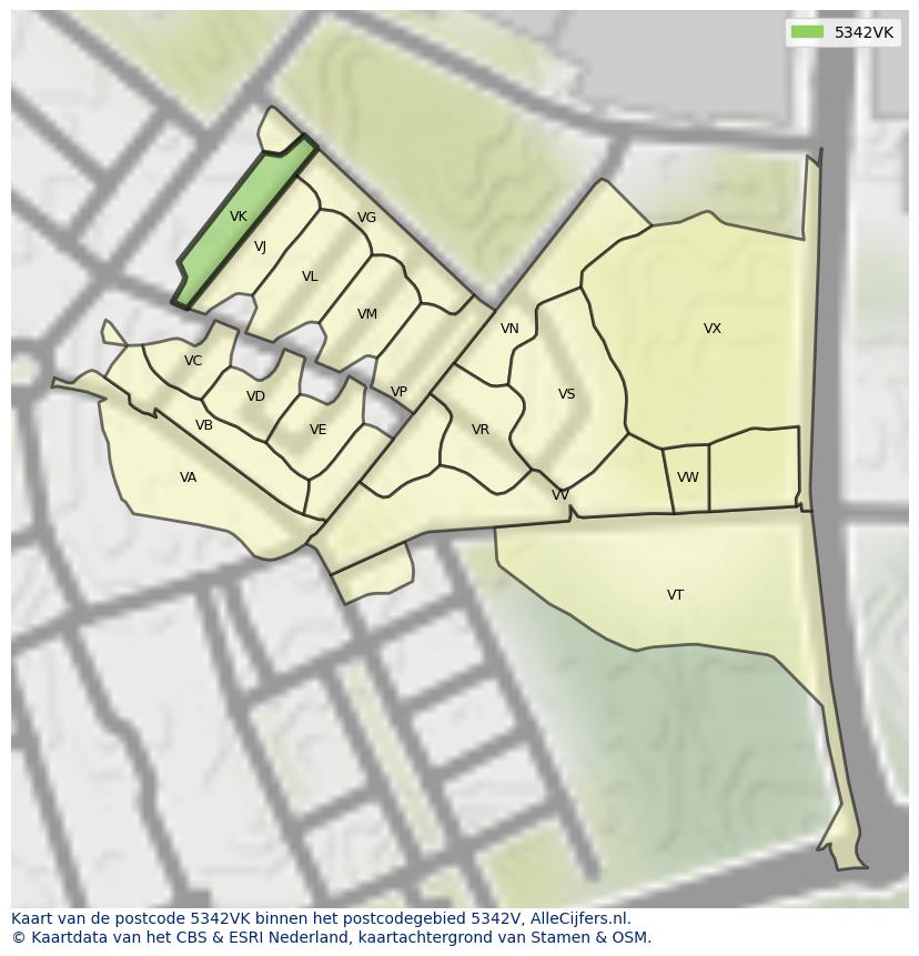 Afbeelding van het postcodegebied 5342 VK op de kaart.