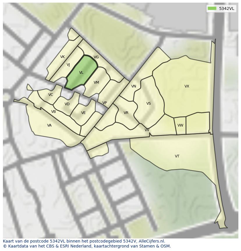 Afbeelding van het postcodegebied 5342 VL op de kaart.
