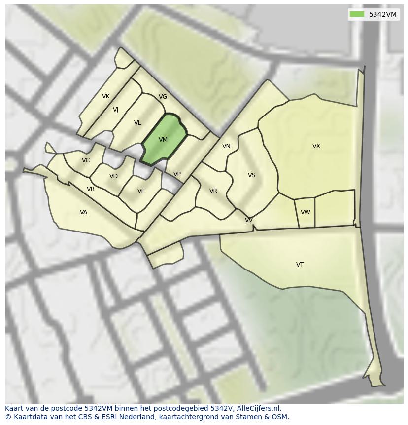 Afbeelding van het postcodegebied 5342 VM op de kaart.