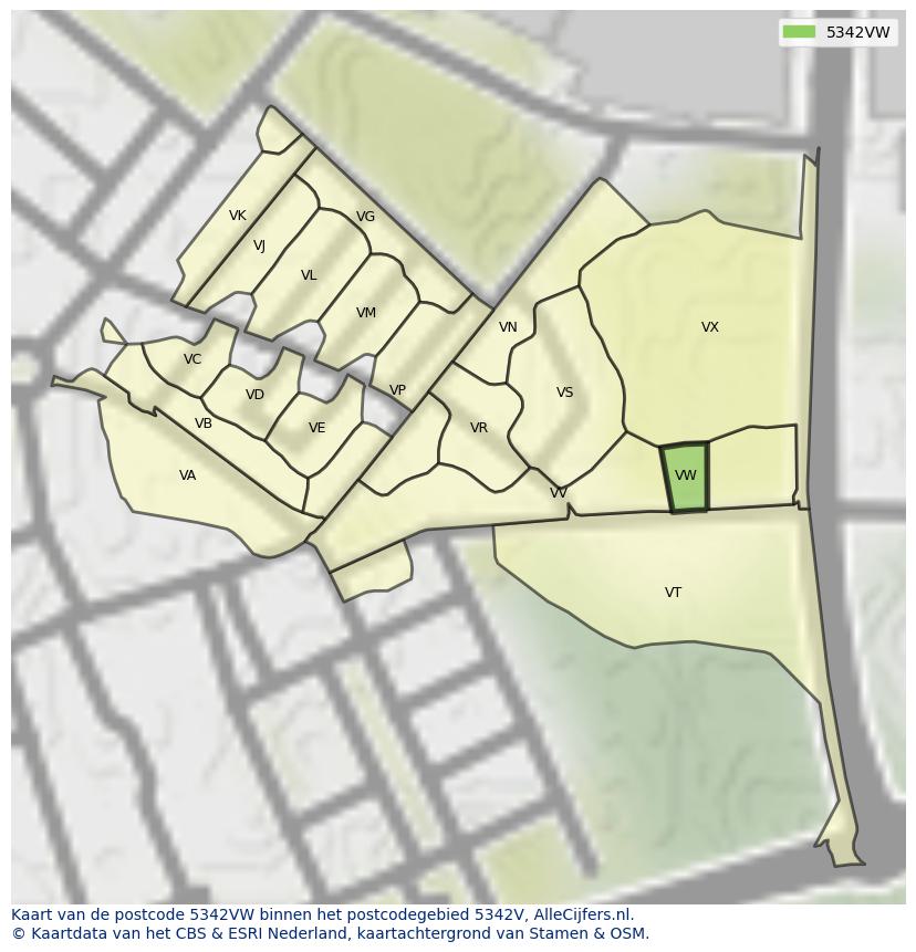 Afbeelding van het postcodegebied 5342 VW op de kaart.