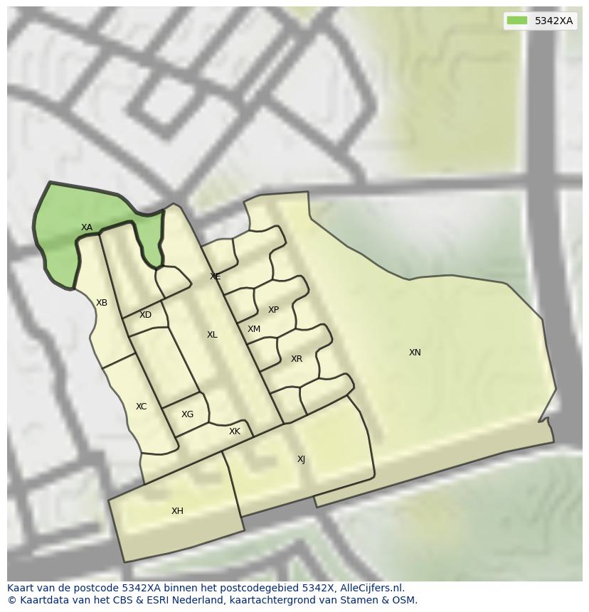 Afbeelding van het postcodegebied 5342 XA op de kaart.