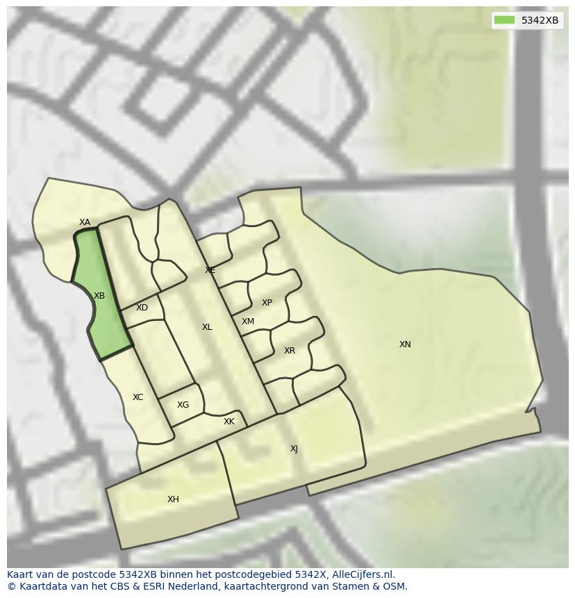 Afbeelding van het postcodegebied 5342 XB op de kaart.
