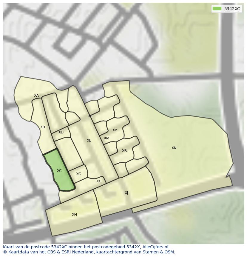 Afbeelding van het postcodegebied 5342 XC op de kaart.