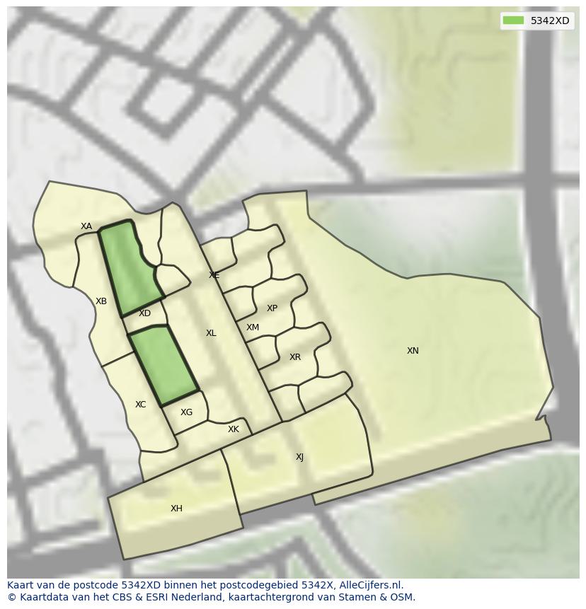 Afbeelding van het postcodegebied 5342 XD op de kaart.