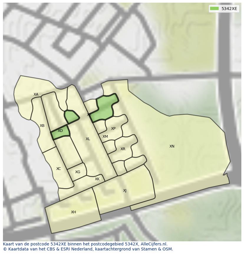 Afbeelding van het postcodegebied 5342 XE op de kaart.