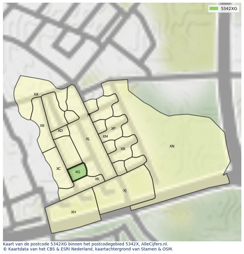 Afbeelding van het postcodegebied 5342 XG op de kaart.