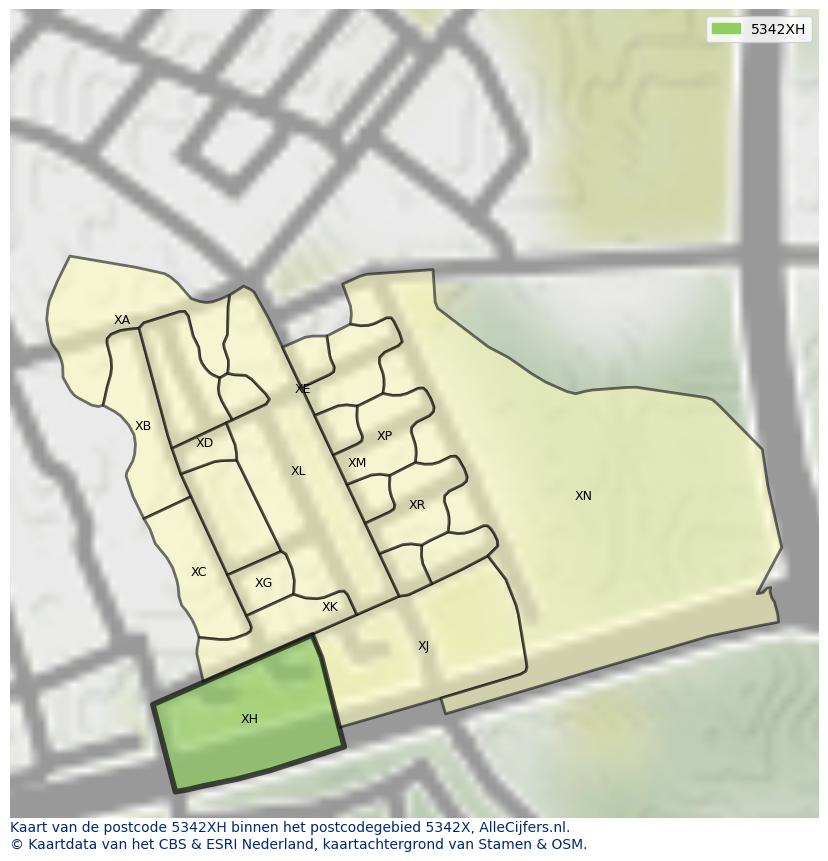 Afbeelding van het postcodegebied 5342 XH op de kaart.