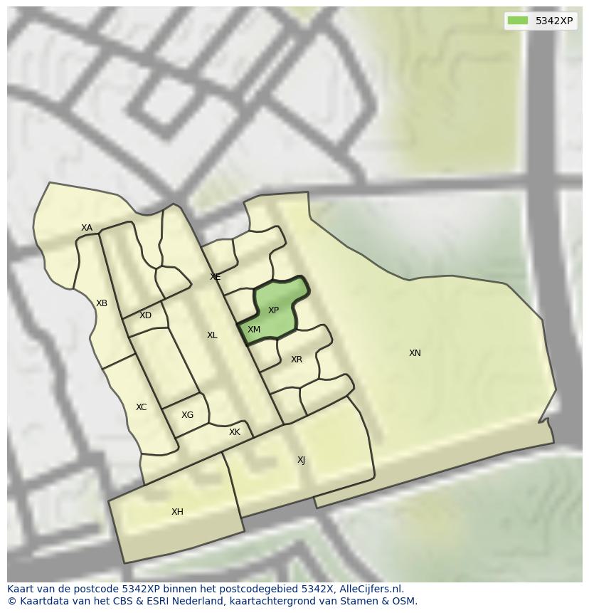 Afbeelding van het postcodegebied 5342 XP op de kaart.