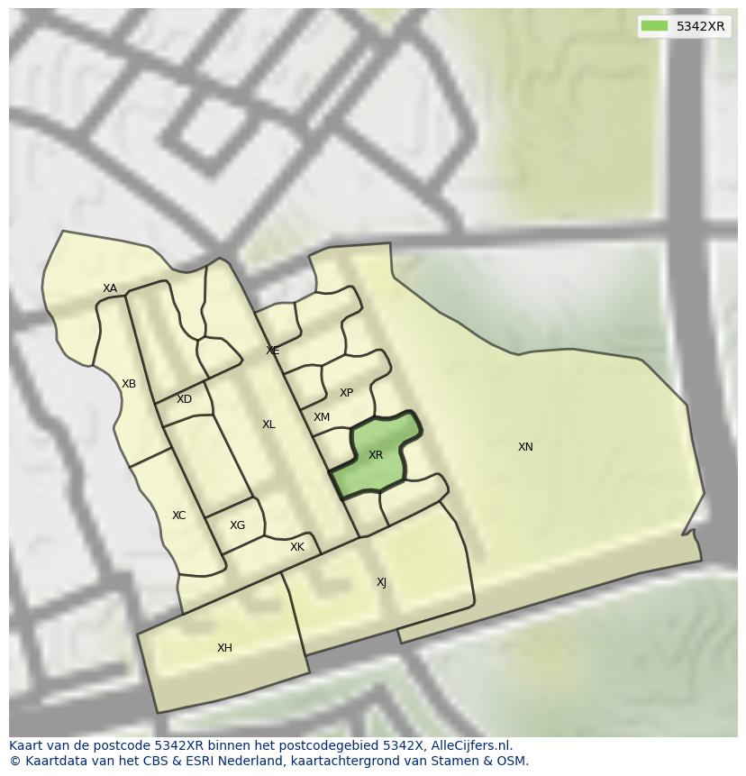 Afbeelding van het postcodegebied 5342 XR op de kaart.