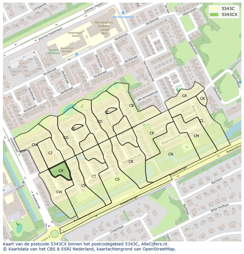 Afbeelding van het postcodegebied 5343 CX op de kaart.