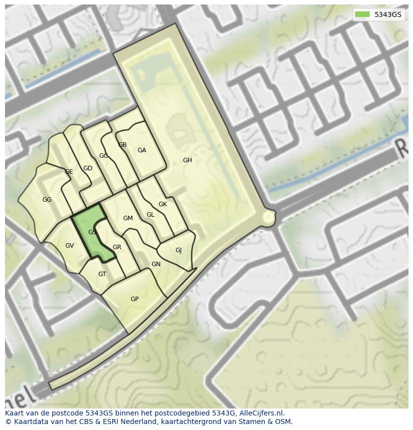 Afbeelding van het postcodegebied 5343 GS op de kaart.