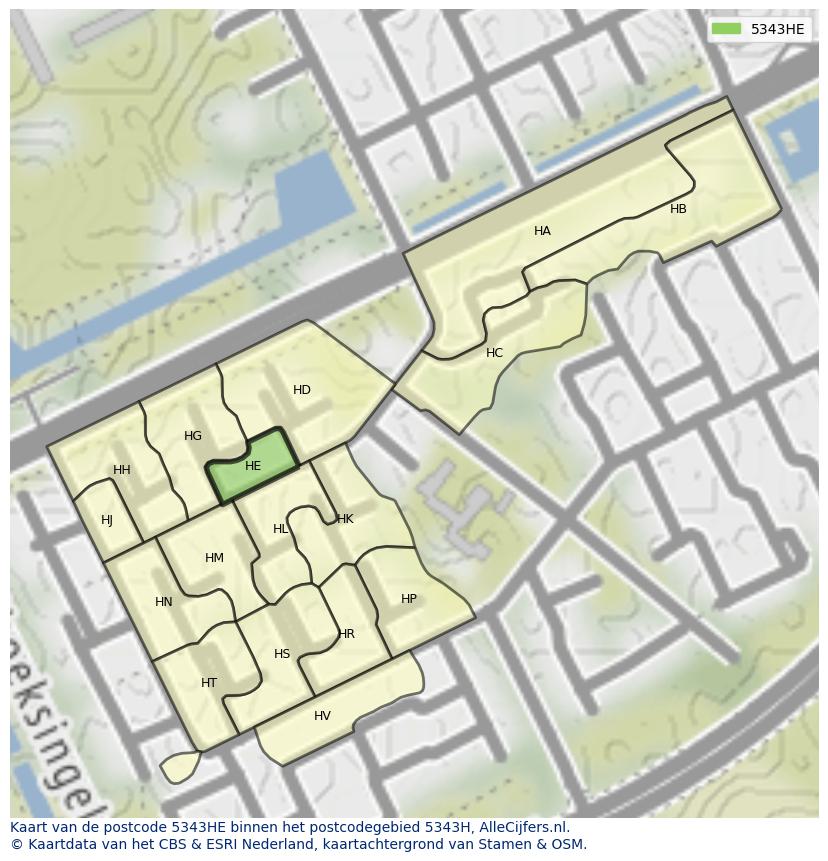 Afbeelding van het postcodegebied 5343 HE op de kaart.