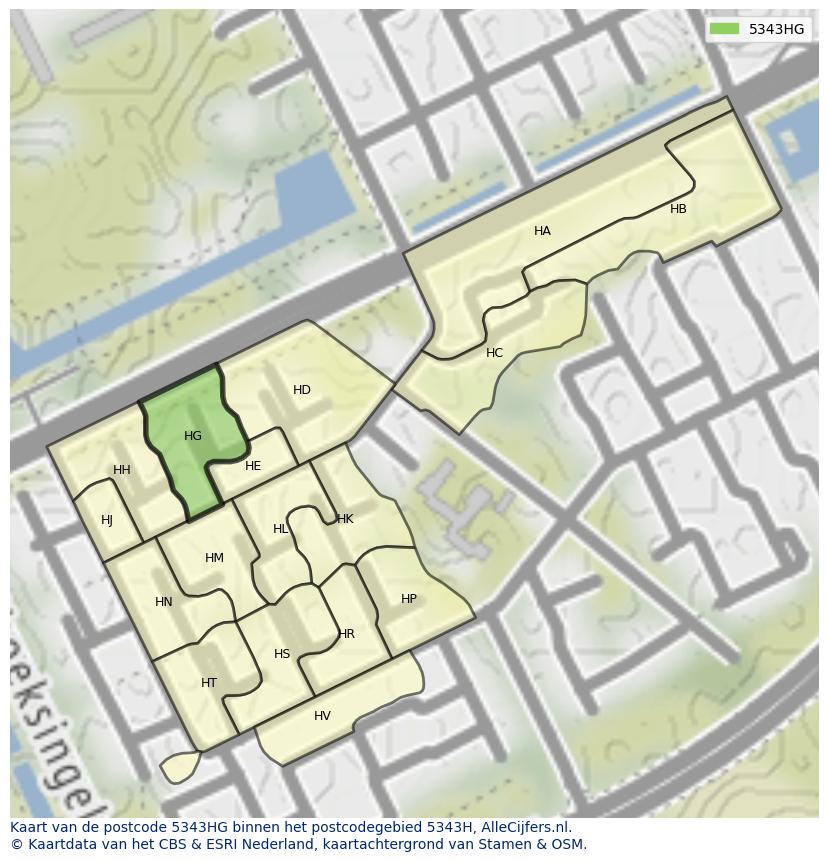 Afbeelding van het postcodegebied 5343 HG op de kaart.
