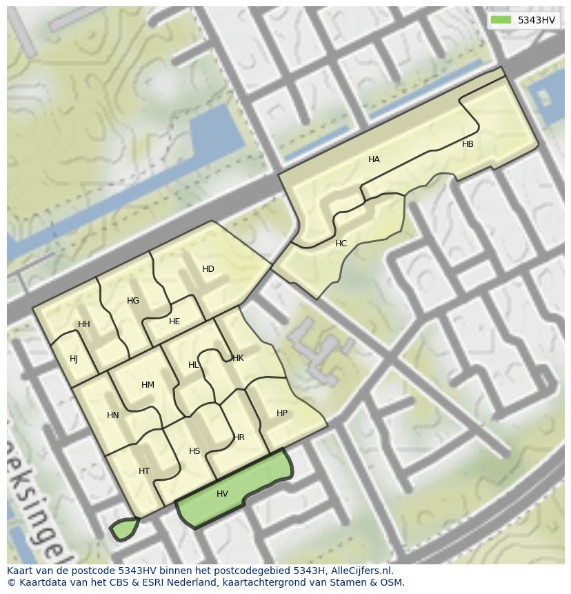 Afbeelding van het postcodegebied 5343 HV op de kaart.