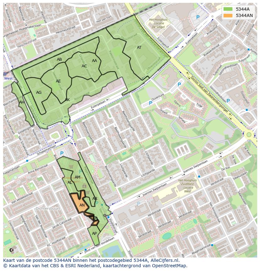 Afbeelding van het postcodegebied 5344 AN op de kaart.