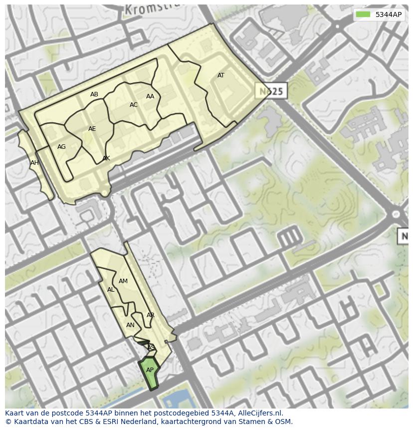Afbeelding van het postcodegebied 5344 AP op de kaart.