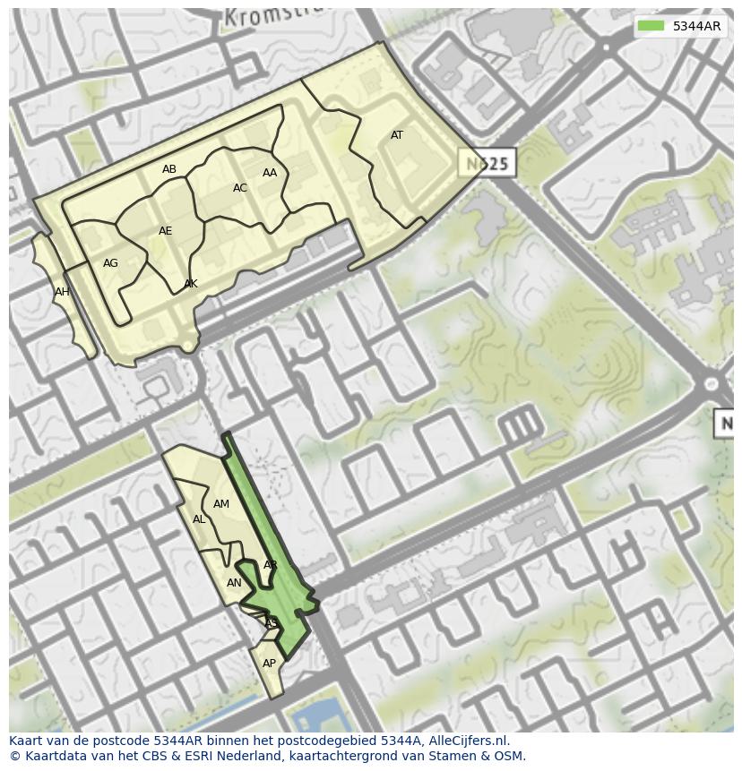 Afbeelding van het postcodegebied 5344 AR op de kaart.