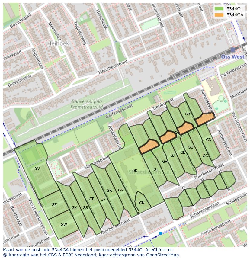 Afbeelding van het postcodegebied 5344 GA op de kaart.