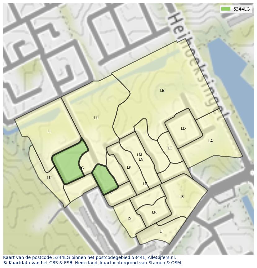 Afbeelding van het postcodegebied 5344 LG op de kaart.