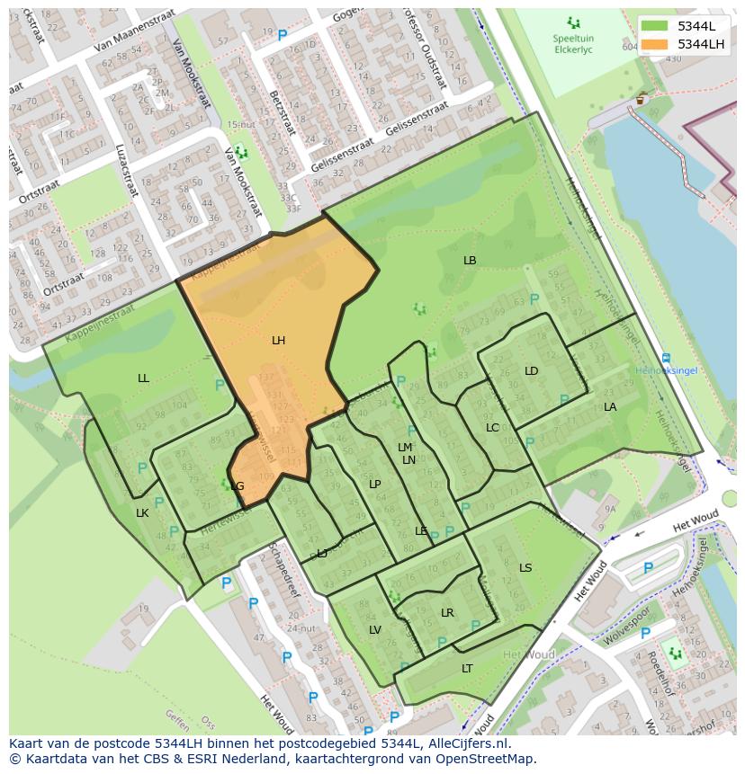 Afbeelding van het postcodegebied 5344 LH op de kaart.